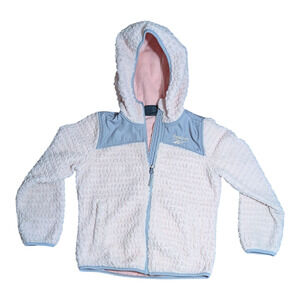 Reebok - Pink Fuzzy Jacket-w/grey accent - Zipper Closure-w/ hood -7/8 Used Good